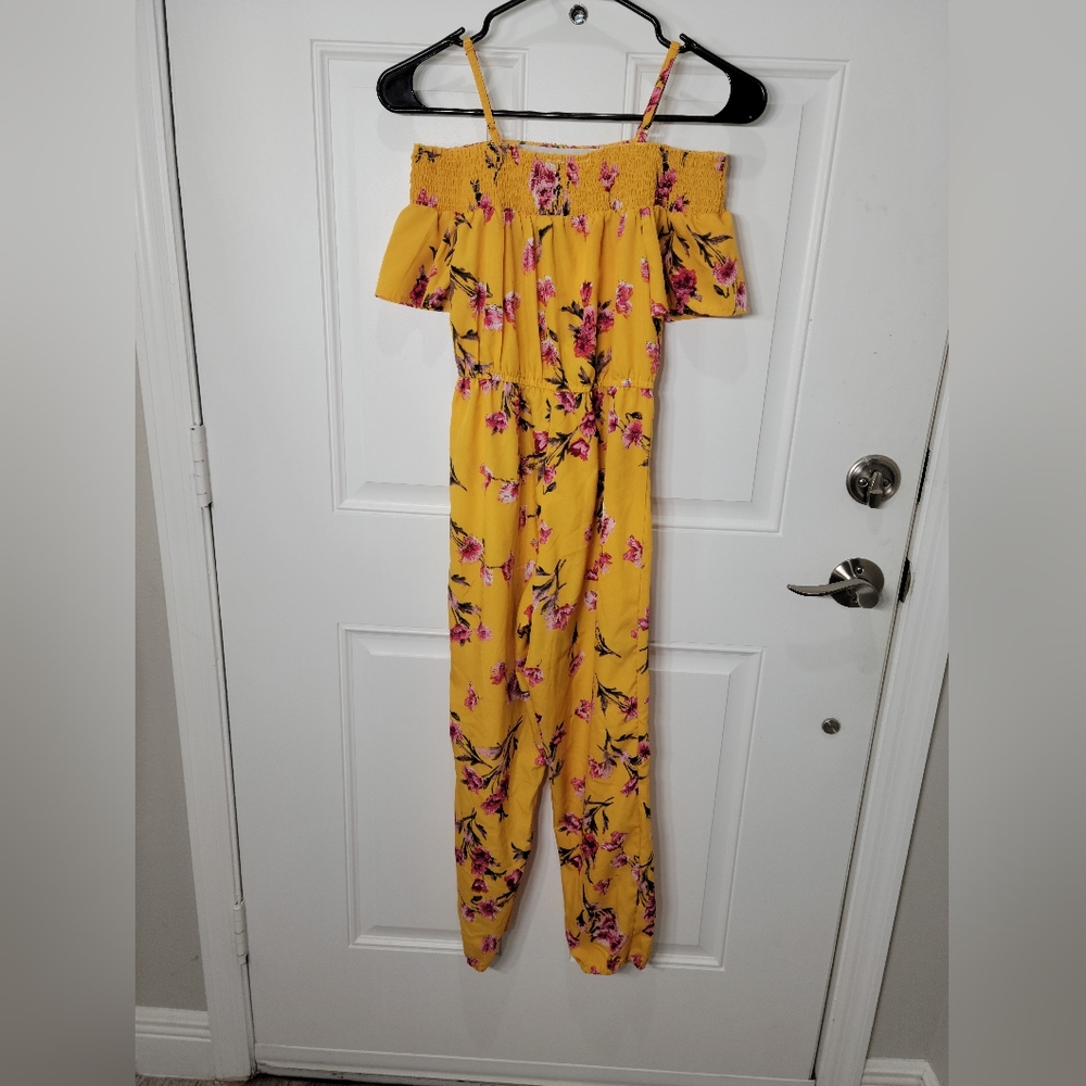 Girls Orange Floral Jump Suit Size L14